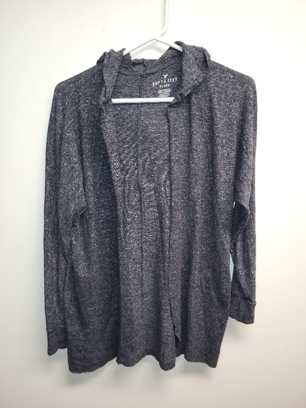American Eagle Soft & Sexy Plush Grey Hooded Cardigan Size XS